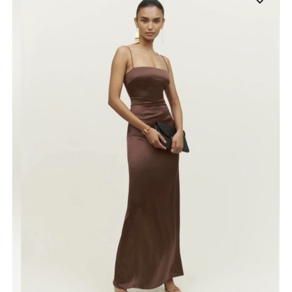 Reformation Frankie Silk Dress Cafe Brown Size 10